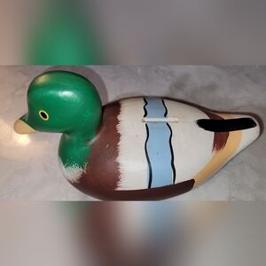Vintage Ceramic Mallard Duck Coin Bank, Made In Taiwan